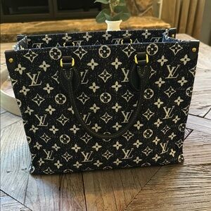 Navy and White LV like Monogram Handbag